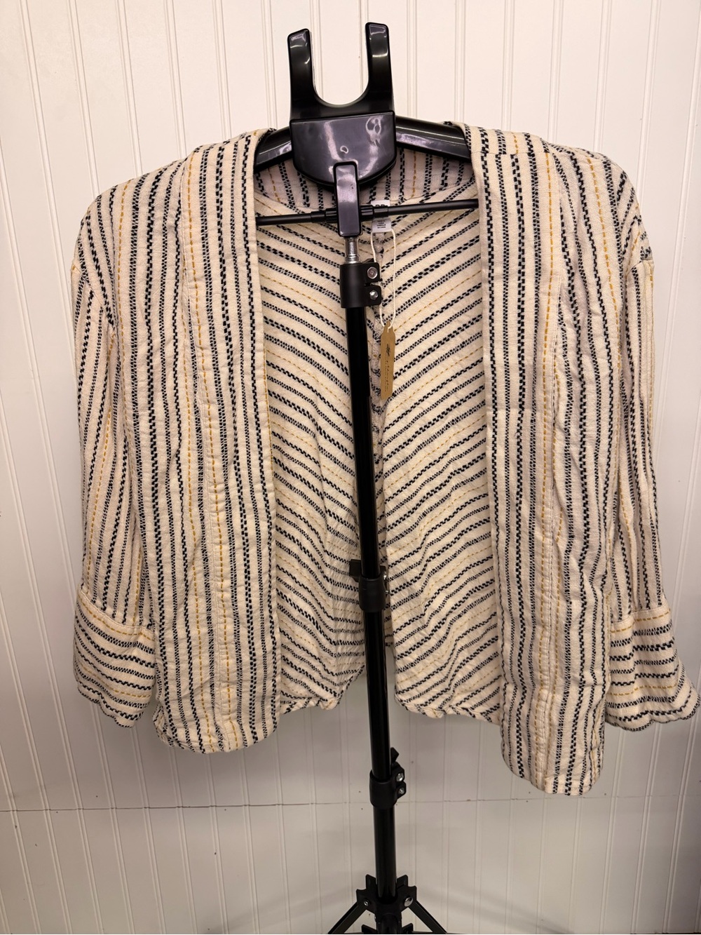 bp Cream Striped Open-Front Blazer with Black & Tan Accents